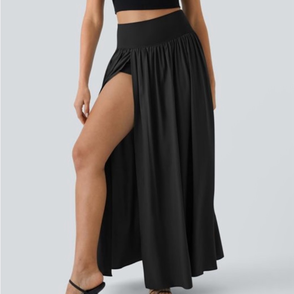 HALARA Black Maxi Skirt with Thigh-High Slit
